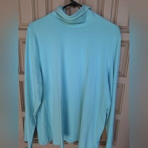 Susan Graver Turtle SzXL Aqua Super Soft Knit Long Sleeves
